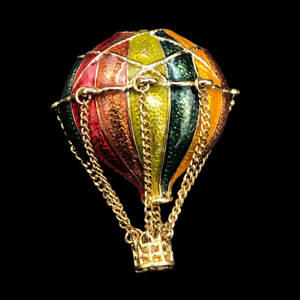 Vintage MFA Museum of Fine Arts Enamel Hot Air Balloon Dangle Basket Brooch